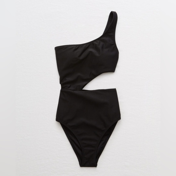 Aerie Cut Out One Shoulder One Piece Swimsuit S Black - Picture 2 of 8